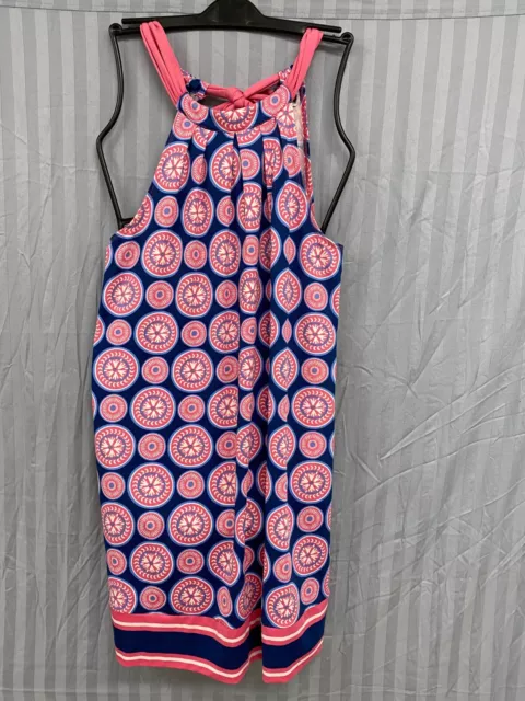 MUD PIE Women's L - Tieback Soft Slinky Sundress Pink & Blue Geometric - EUC