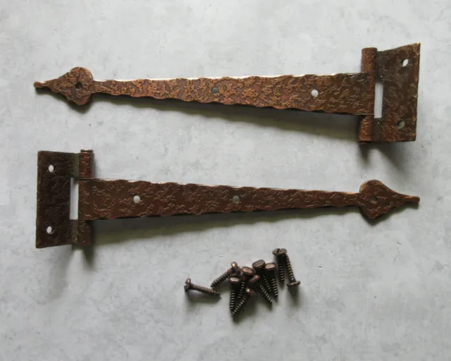 Vtg. strap hinge 3/8" offset hammered copper finish 7” NOS Cabinet door cupboard