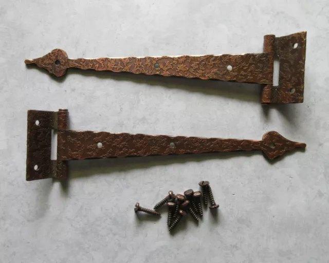 Vtg strap hinge 3/8" offset hammered copper finish 7” Cabinet door cupboard gate