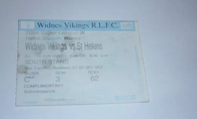 WIDNES VIKINGS v St HELENS 18th JUNE 2004, TICKET