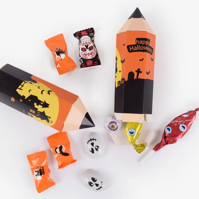 10pcs Halloween Pencil Candy Box Cartoon Biscuits Favor Gift Box Packaging Bag