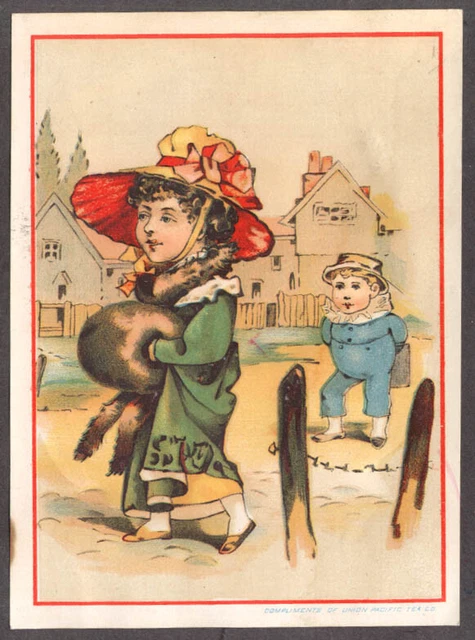 Union Pacific Tea Company boy woman muff trade card