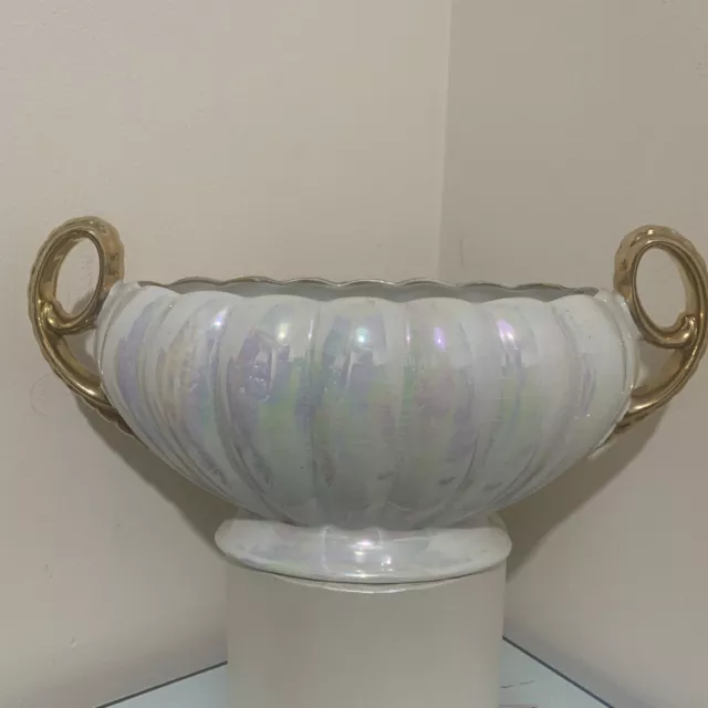H J Wood Burslem, Vintage, Petrol Lustre 2 Gilded Handle Mantel Vase, 806 (c)