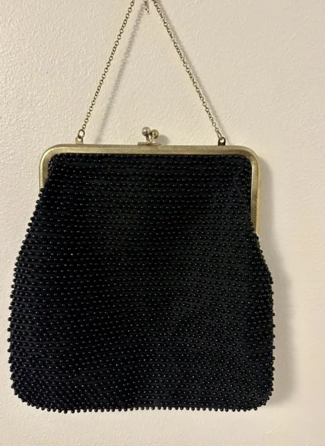 lumured • coin purse vintage vtg antique 1950s beaded coin purse gold black bag