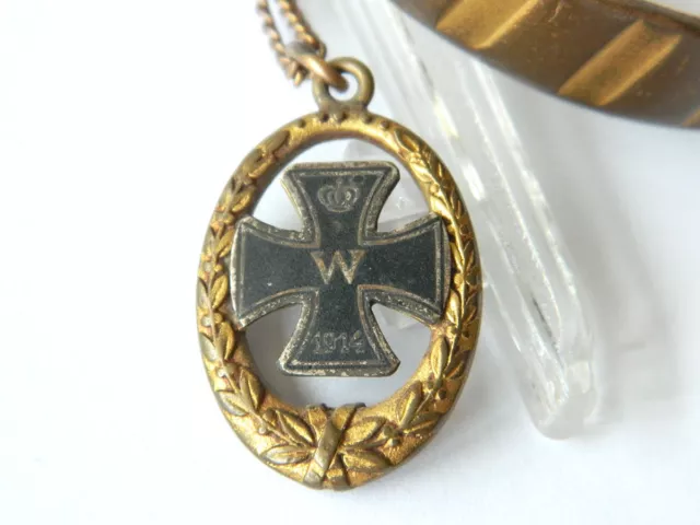 WWI 1914 Trench Art Grenade Shell Cuff Bracelet w/ Iron Cross Medal Pendant 2