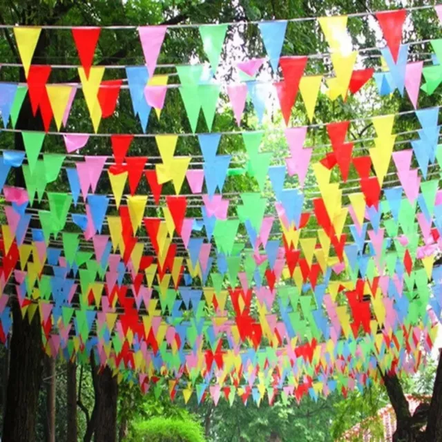 50m Multicolored Triangle Flags Polyester Pennant Flag String  Wedding