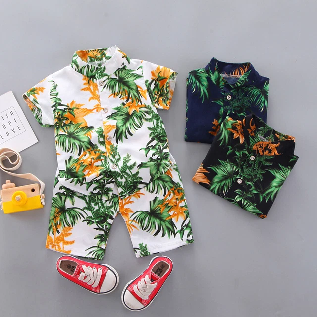 Leaves Print Kids Suit Single Breasting Summer Beach Infant Suits Casual Outfits