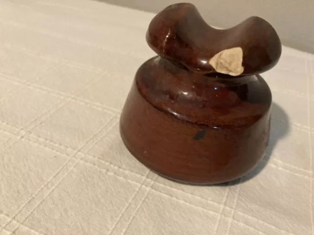 Vintage Porcelain Electrical Insulator Marked PINCO BROWN Ceramic Insulator 3