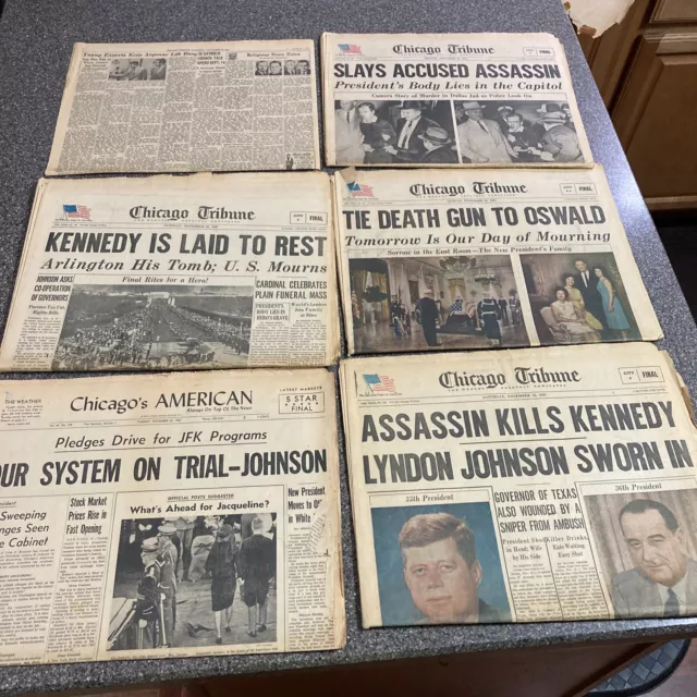 LOTE DE 5 PERIÓDICOS DE ASESINATO JFK LOTE DE NOVIEMBRE 1963 Chicago Tribune Papeles de colección