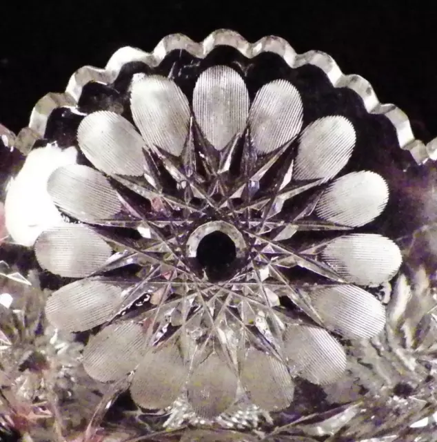 Gorgeous Cut Glass Crystal Bowl Flowers Hobstars Leaves Large A Vintage Beauty 3