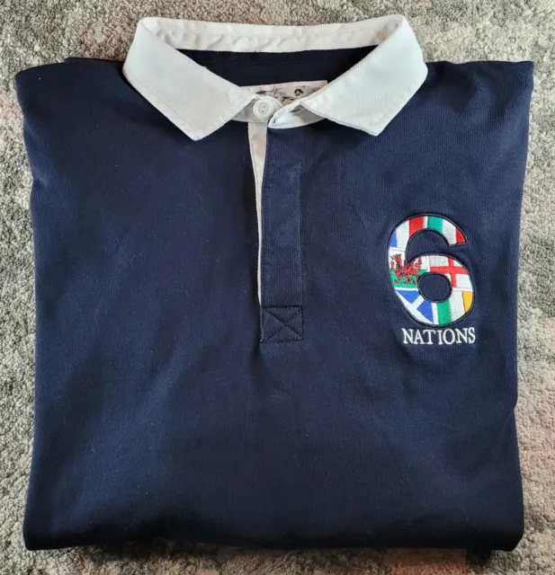 Six Nations Cotton Traders Rugby Shirt Size Large Navy Blue