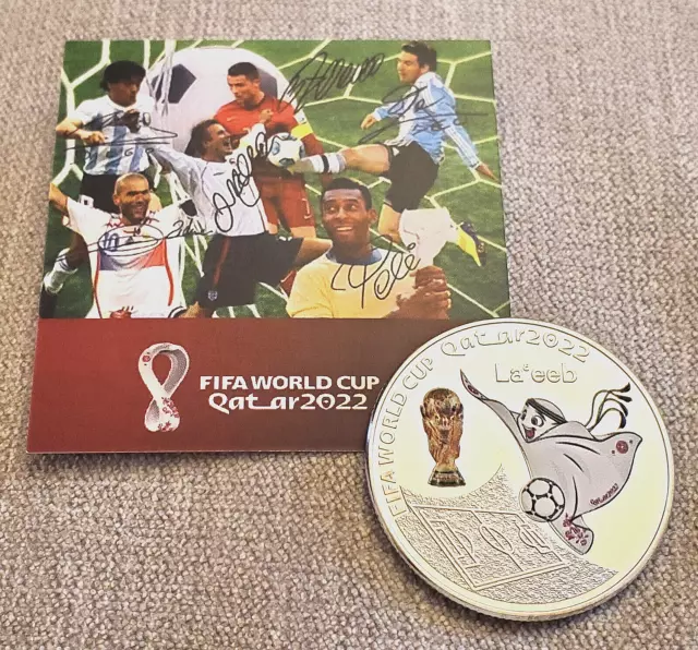 Qatar 2022 World Cup Silver Coin Maradona Messi Pele Signed Argentina Brazil USA