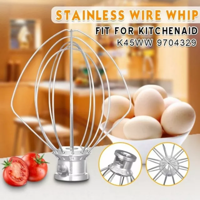 Stainless Steel 6-Wire Whip Beater Mixer Attachment Whisk For KitchenAid K45WW