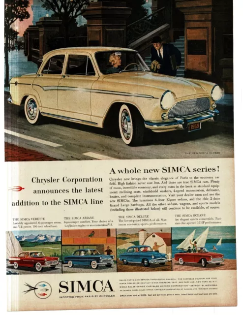 1959 Simca Elysee Cream 4-door Sedan art Vintage Print Ad Chrysler