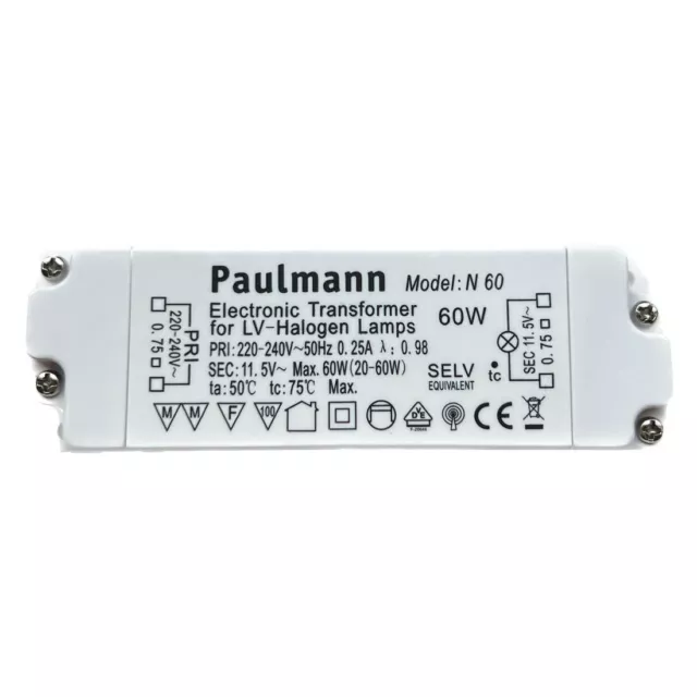 Paulmann Netzteil N60 kompakter elektronischer Halogen Trafo 20-60W 12V