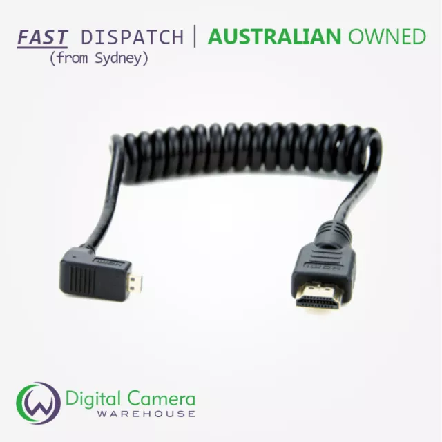 Atomos Right Angle HDMI Micro Type-D to HDMI Type-A Male Coiled Cable 30 - 45 cm