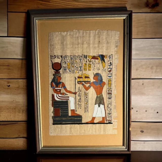 VTG. EGYPTIAN Hand Painted PAPYRUS The GODS Framed