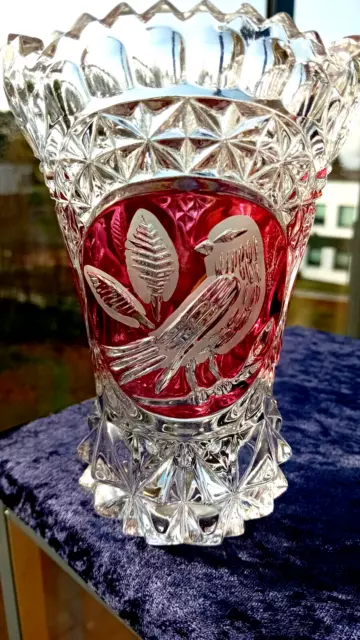 Kristall Vase - HOFBAUER - "red bird" - elegant und schwer