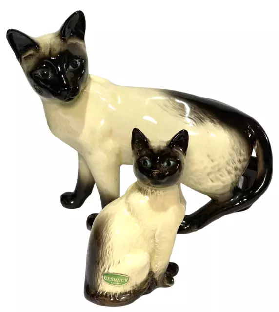 Beswick England Siamese Cats - Standing Cat Sitting Kitten - Porcelain Figurines