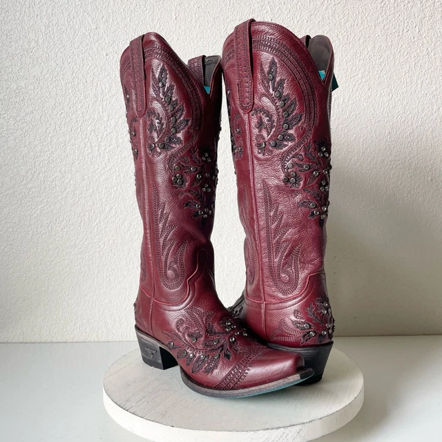 NEW Lane Santorini Boots 7.5 Chianti Red Rhinestones Embroidered Cowgirl Wedding