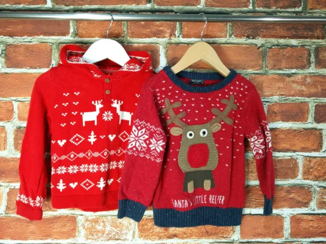 Girls Bundle Age 2-3 Years M&S Next Christmas Jumper Sweater Reindeer Kids 98Cm