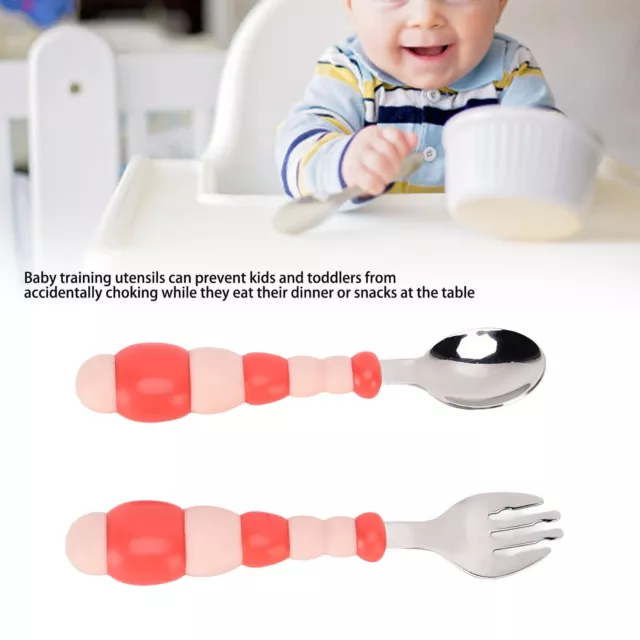 Baby Self Feeding Spoon Fork Set Stainless Steel Toddler Training