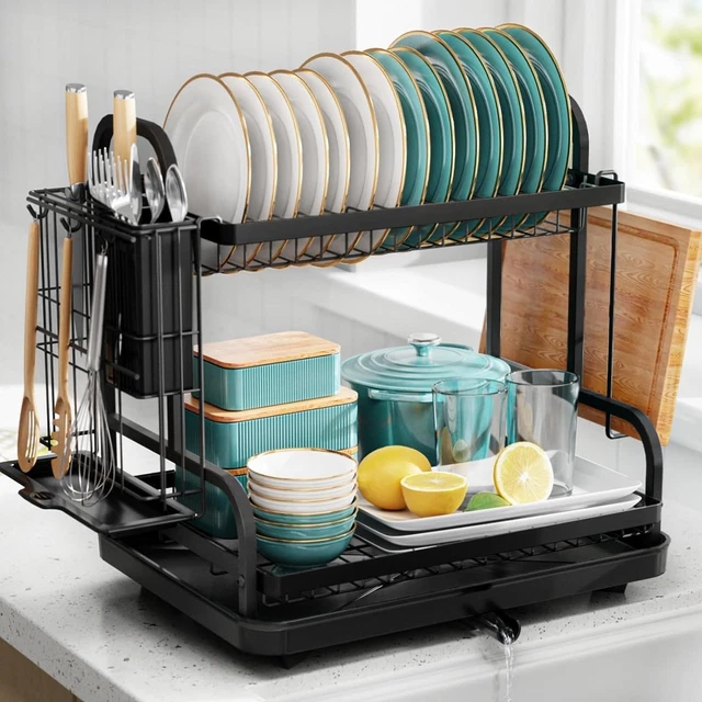 Dish Drying Rack for Countertop - Rustproof Space-Saving & Multipurpose 2-Tier D