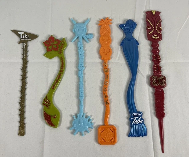 Tiki Swizzle Stick Lot x6 Lowbrow Underground Tikiland Swizzle Porco House Tabu