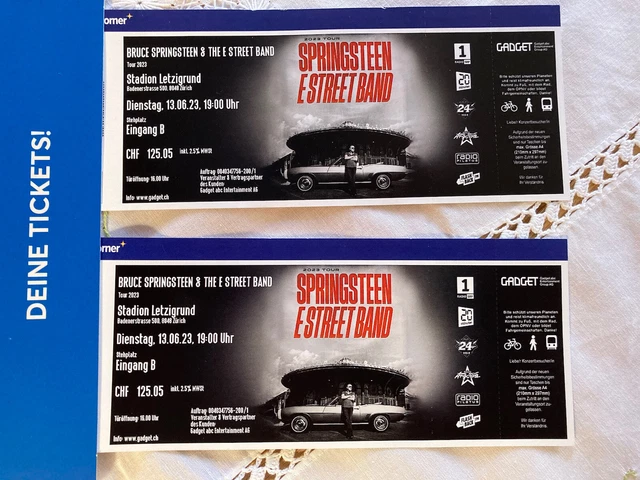 Bruce Springsteen 2 biglietti Zurigo ingresso B interno posto in piedi anteriore Bruce Springsteen 2 biglietti Zurigo ingresso B interno posto in piedi anteriore