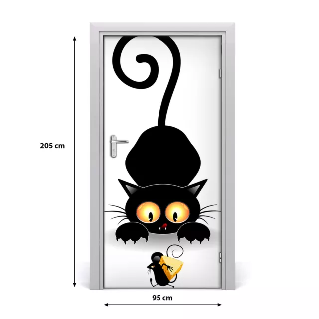 Vinilos para Puertas Decorativos Adhesivos 95x205 cm Gato de pared y mouse 2