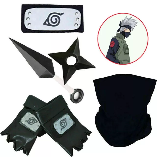 5 pezzi Naruto Cosplay Konoha Fascia Kakashi Maschera Kunai Shuriken Guanti U5F7