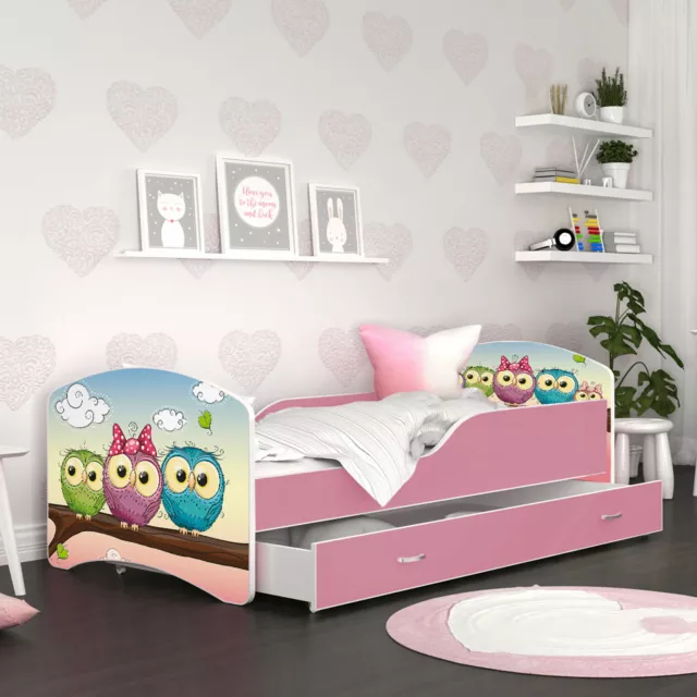 Kinderbett 80x140 cm Bett mit Schublade HENRY Kinderzimmer Farbe Muster wählbar 5