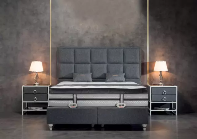 Juego de dormitorio cama gris diseño moderno lujo 2 mesitas de noche 3 piezas