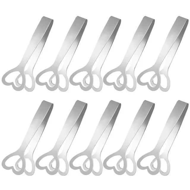 10Pcs Ice Sugar Tong Stainless Steel Mini Heart Serving Tongs for Party Buffet