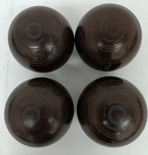 Henselite Lawn Bowls Set of 4 5 1/16 1.55kg Brown Australia R.W. Hensell & Sons