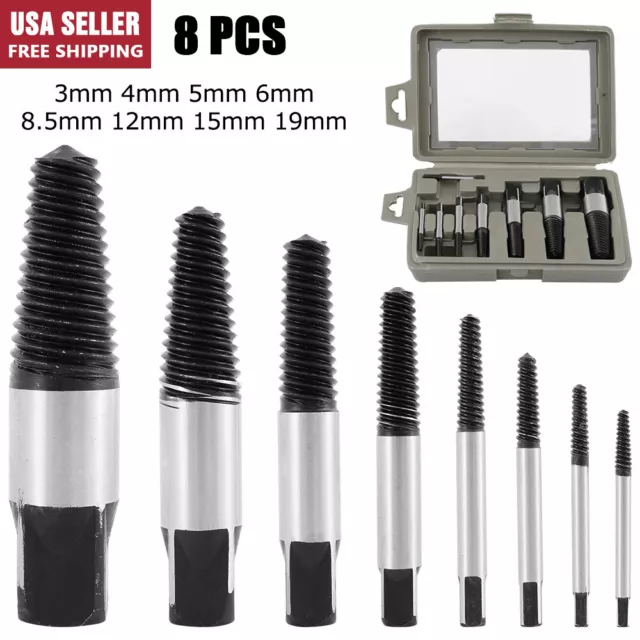 8PCS Easy Out Screw Extractor Set Damaged Screw Broken Bolt Water Pipe Remover