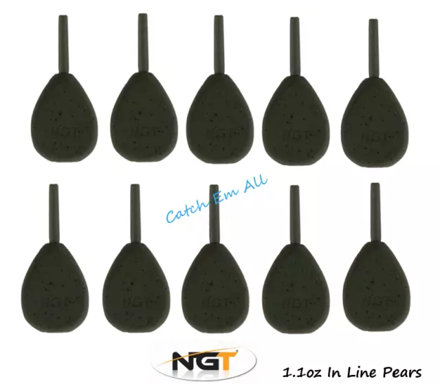 10 x Carp Fishing Leads 1.1oz Inline Flat Pear Weights NGT