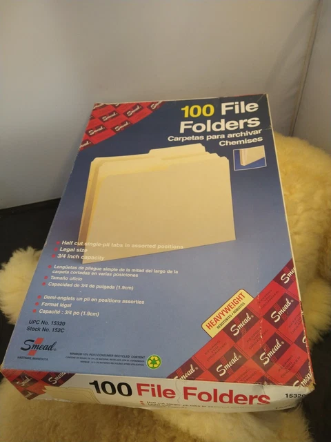 Smead Manila File Folders 1/2-Cut Tab Legal Size 100 / Box 15320 -