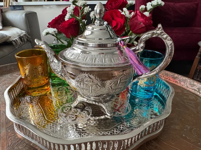 Service à Thé / Café En Céramique Fait Main Du Maroc - Poterie Serghini - 6 Tasses Incluses