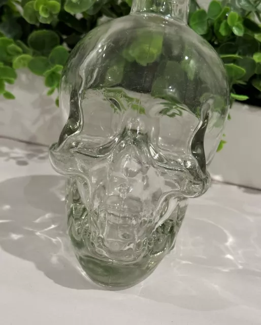 Small SKULL Clear Glass Bottle Cork Top 5.5" Tall Liquor Bar Bottle Empty