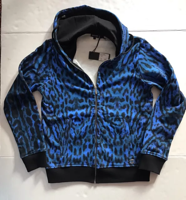 DESIGNER Just Cavalli Leopard Print Hoodie Cotton Zip Top Sweat Jumper Men  ~ L