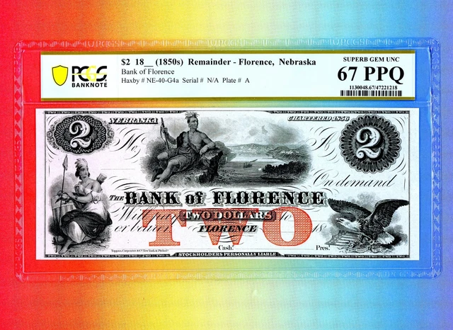 $2 Bank of Florence Nebraska OBSOLETE CURRENCY Indians PCGS 67 PPQ FINEST TOP PO