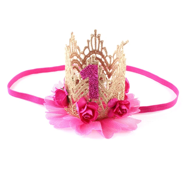 Cappello neonato bambino compleanno principessa corona decorazioni floreali