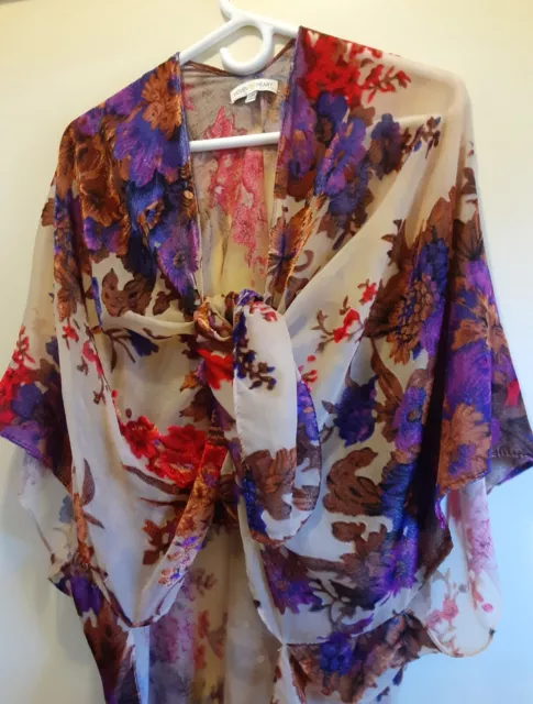 WOVEN HEART Womens Kimono Open Front Cover-Up Sheer & Velvet Floral O/S