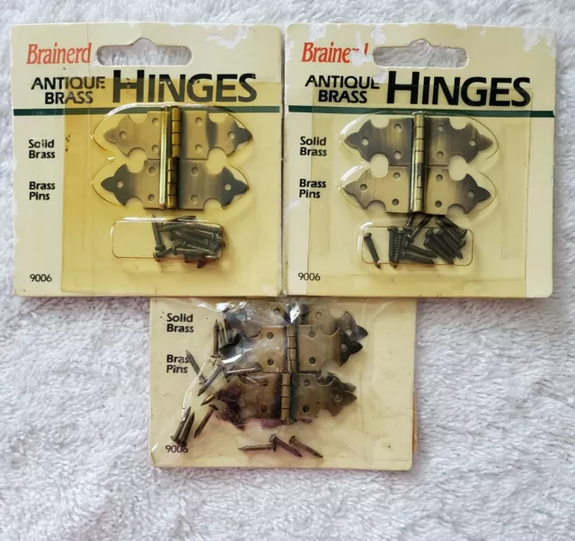 Brainerd Mfg. Co. Hardware Antique Door Hinges Solid Brass #9006 3 Packs
