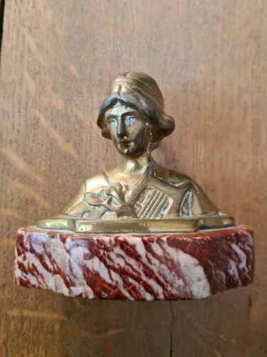 Rare Ancienne Belle Statue Buste Bronze Belle Dame