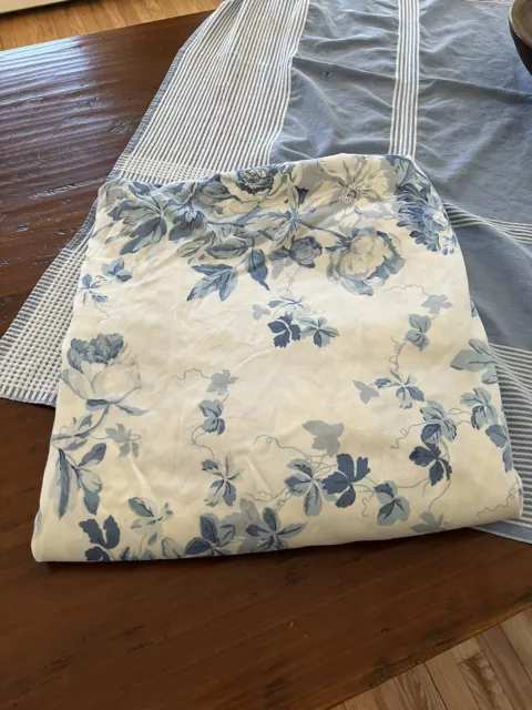 Ralph Lauren Elsa Blue Floral Flat Queen Sheet Hemmed Top. Not Ruffle EUC