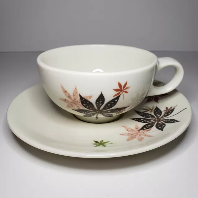 Vintage Set Coffee Cup & Saucer Peter Terris Shenango China Calico Leaves MCM