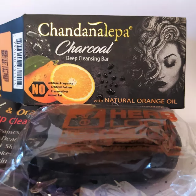 Chandanalepa Charcoal + Natural Orange Oil Soap Deep Cleansing Herbal Ayurvedic