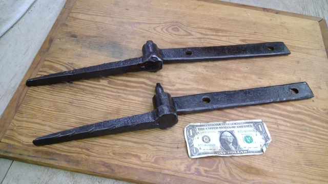 Antique Pair Of Barn Strap Hinges And Pintles Hand Forged NICE!